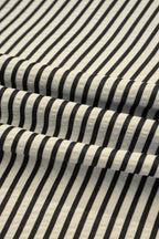 Stripe V Neck Zip Front Cinched High Waist Midi Dress