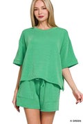 Zenana Raised Rib Short Sleeve Tee and Drawstring Shorts Set K GREEN 4b75afafcb4e4d9ca196000032c2b22d-Max-Origin