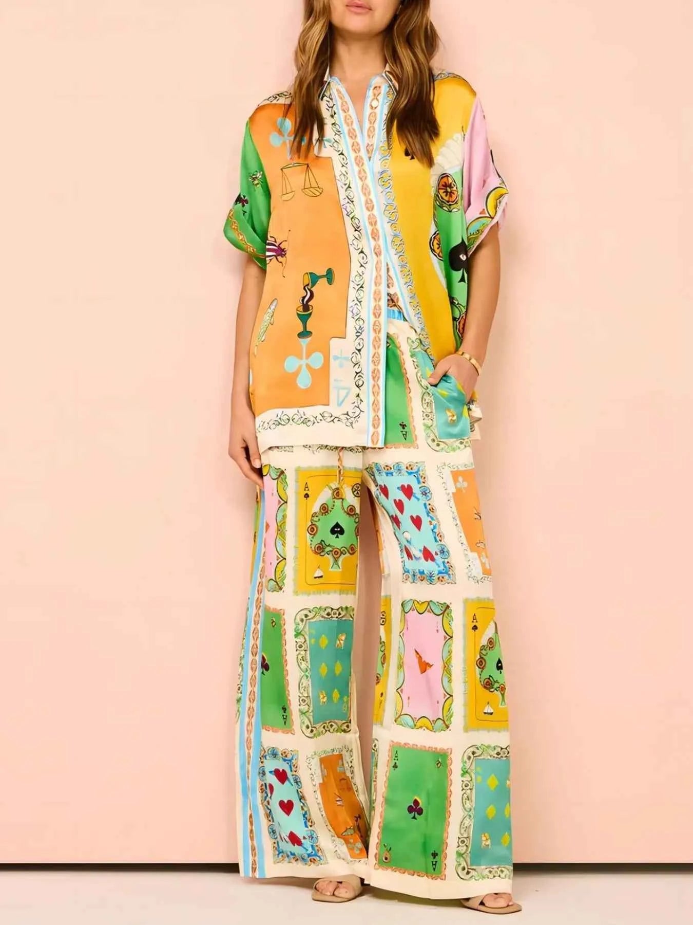 Printed Button Down Shirt and Pants Set Multicolor 4b779a9a-6bc4-4e31-9597-ecdb8241becb-Max-Origin