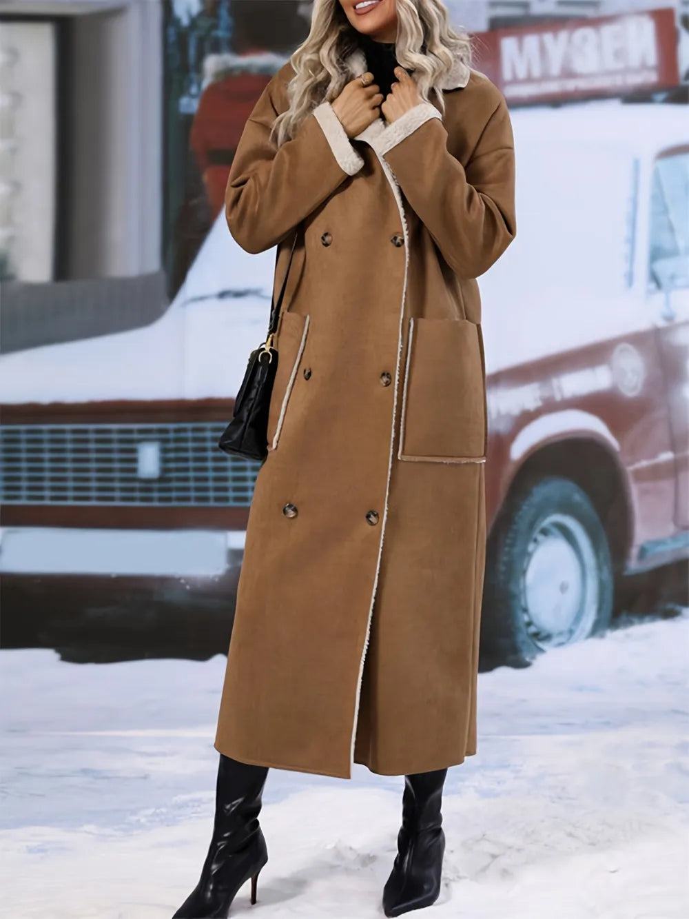Plus Size Drop Shoulder Sherpa Longline Coat 4b7ee2cc-0f1a-46fa-b4ea-47bee2f3eddf-Max