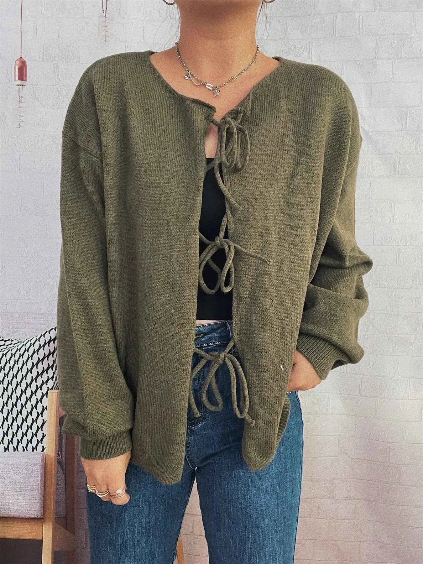 Tie Front Drop Shoulder Cardigan 4b7f48cf74f9488fae3bddc465bd4596-Max-Origin