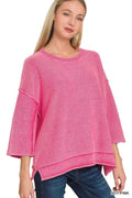 Zenana Washed 3/4 Sleeve Boxy Sweater HOT PINK 4b85e09647214e6ca872a0349caec9b2-Max-Origin