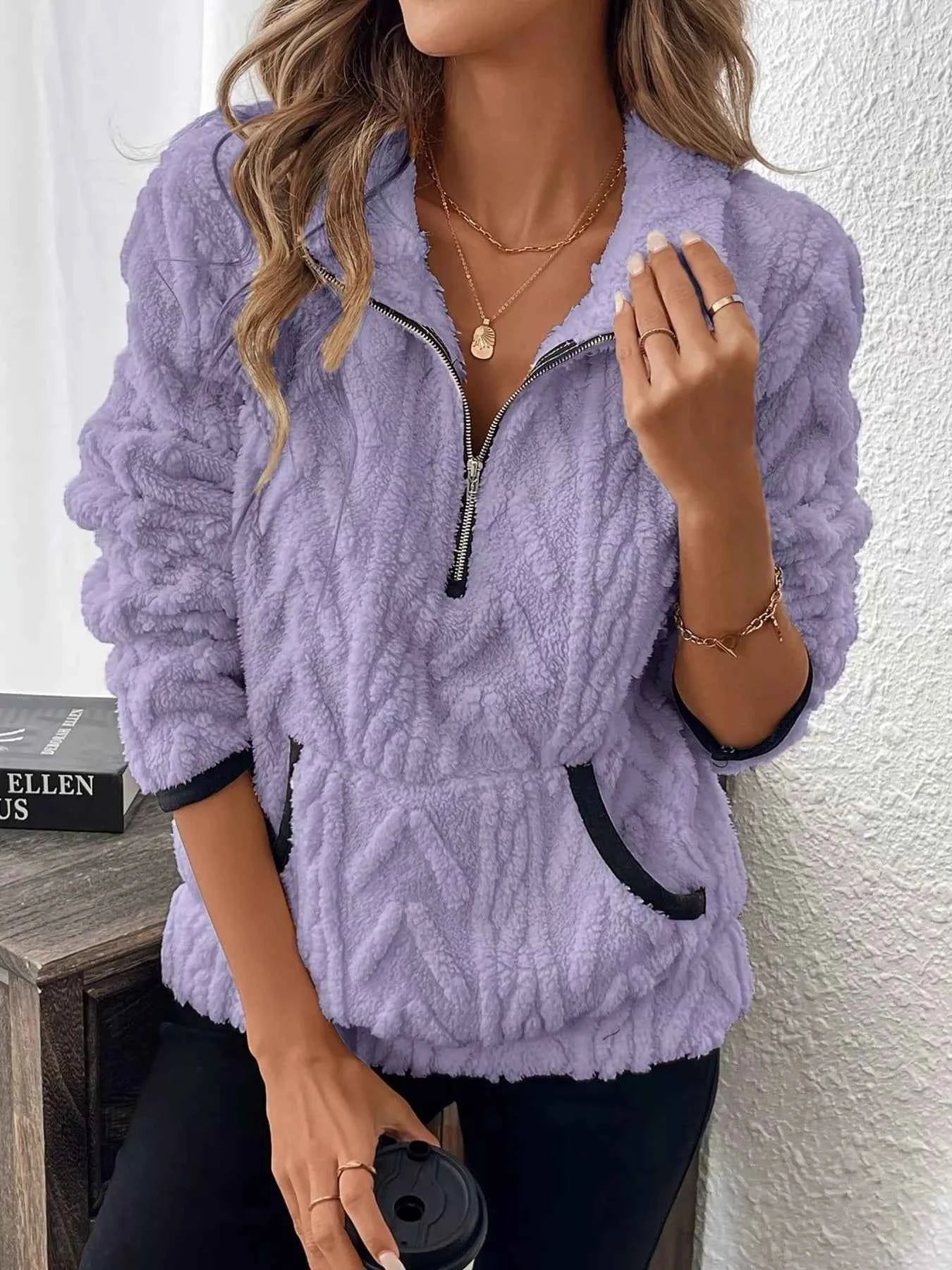 Full Size Half Zip Kangaroo Pocket Sweatshirt Plus Size Lavender 4b88bd6d-d152-4903-91a7-56f4b2bbf134-Max-Origin