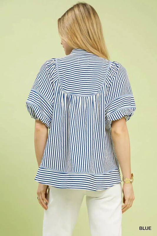 Striped Puff Sleeve Babydoll Top 4b9462b2-bec3-4bc0-96e5-3e51cb175b08-Max-Origin