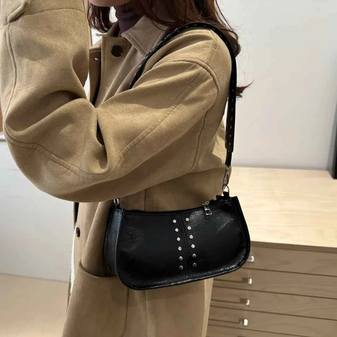PU Leather Studded Shoulder Bag Black onesize 4b94e4766c7842b19d768cafc61f502b-Max-Origin
