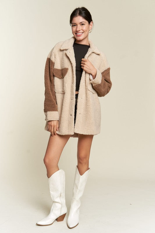 Colorblock sherpa jacket jjo5017 TAUPE COMBO 4b979759-83d7-4d57-8bd8-8082a42ef49f