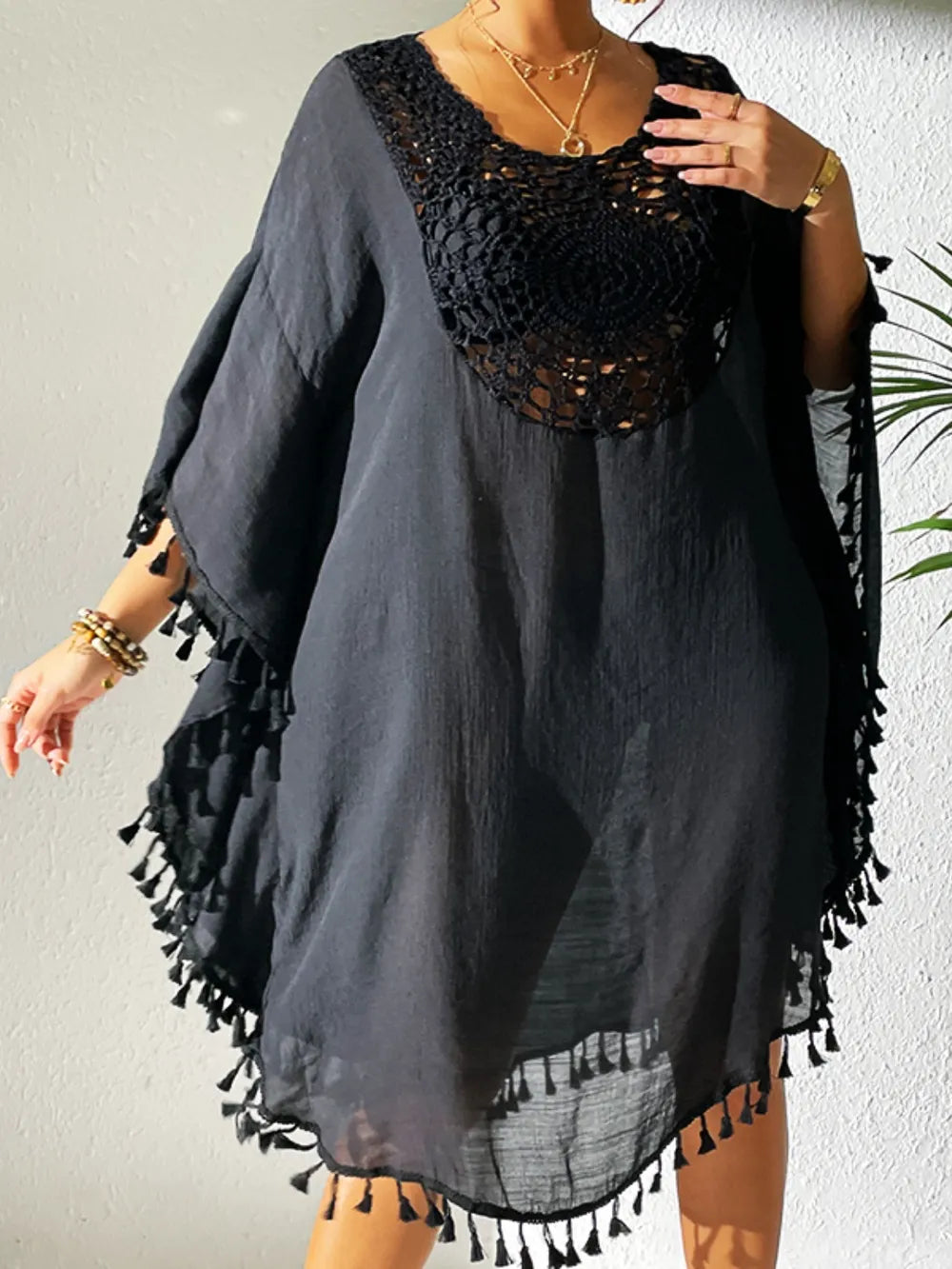 Tassel Cutout Scoop Neck Cover-Up Dress 4b9c6fde-248f-4fa4-b6f1-a47cf1374a44-Max