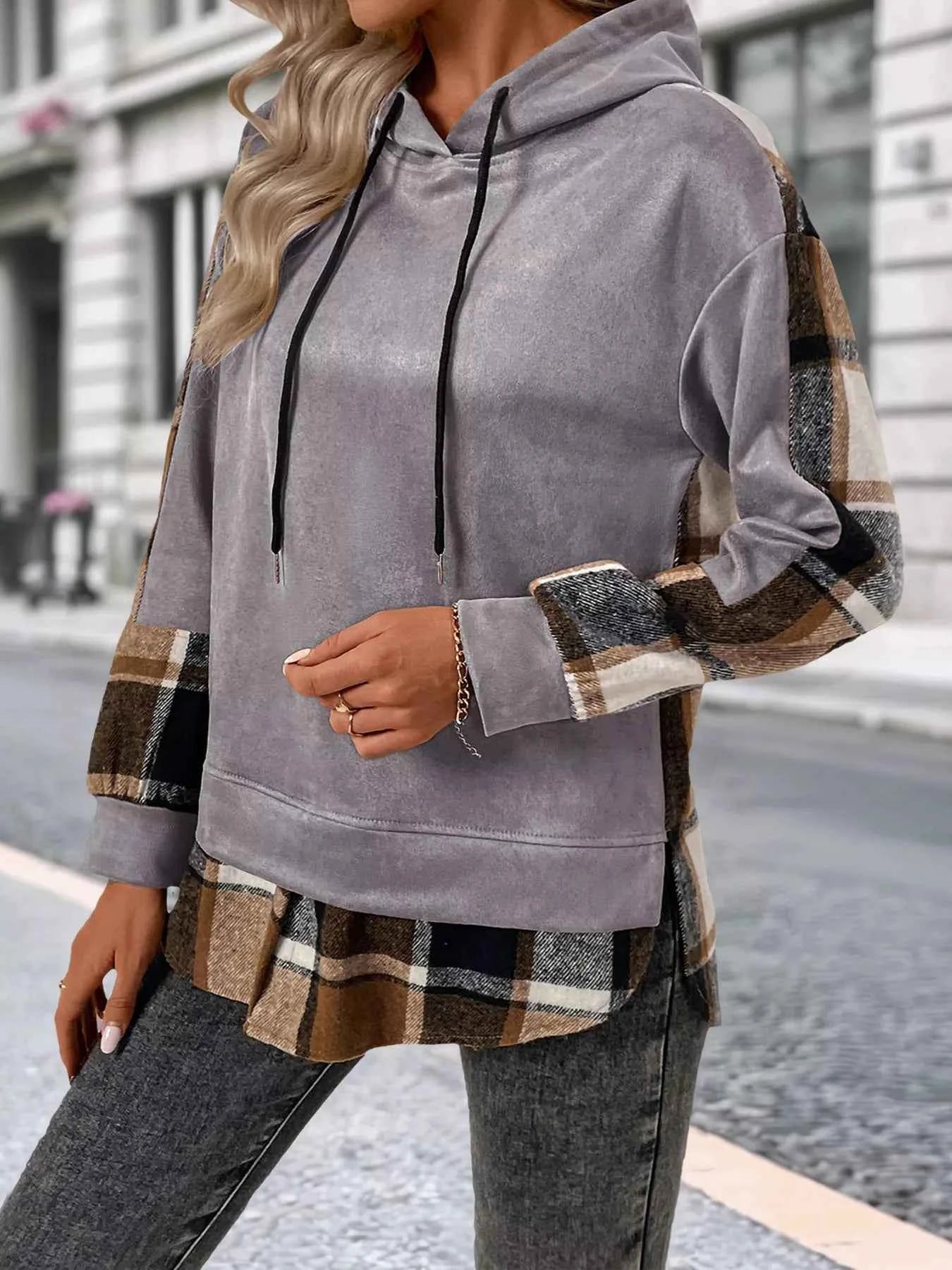Plaid Drawstring Long Sleeve Hoodie 4b9c72d2-7512-47b8-8a12-2b72bd123580-Max-Origin