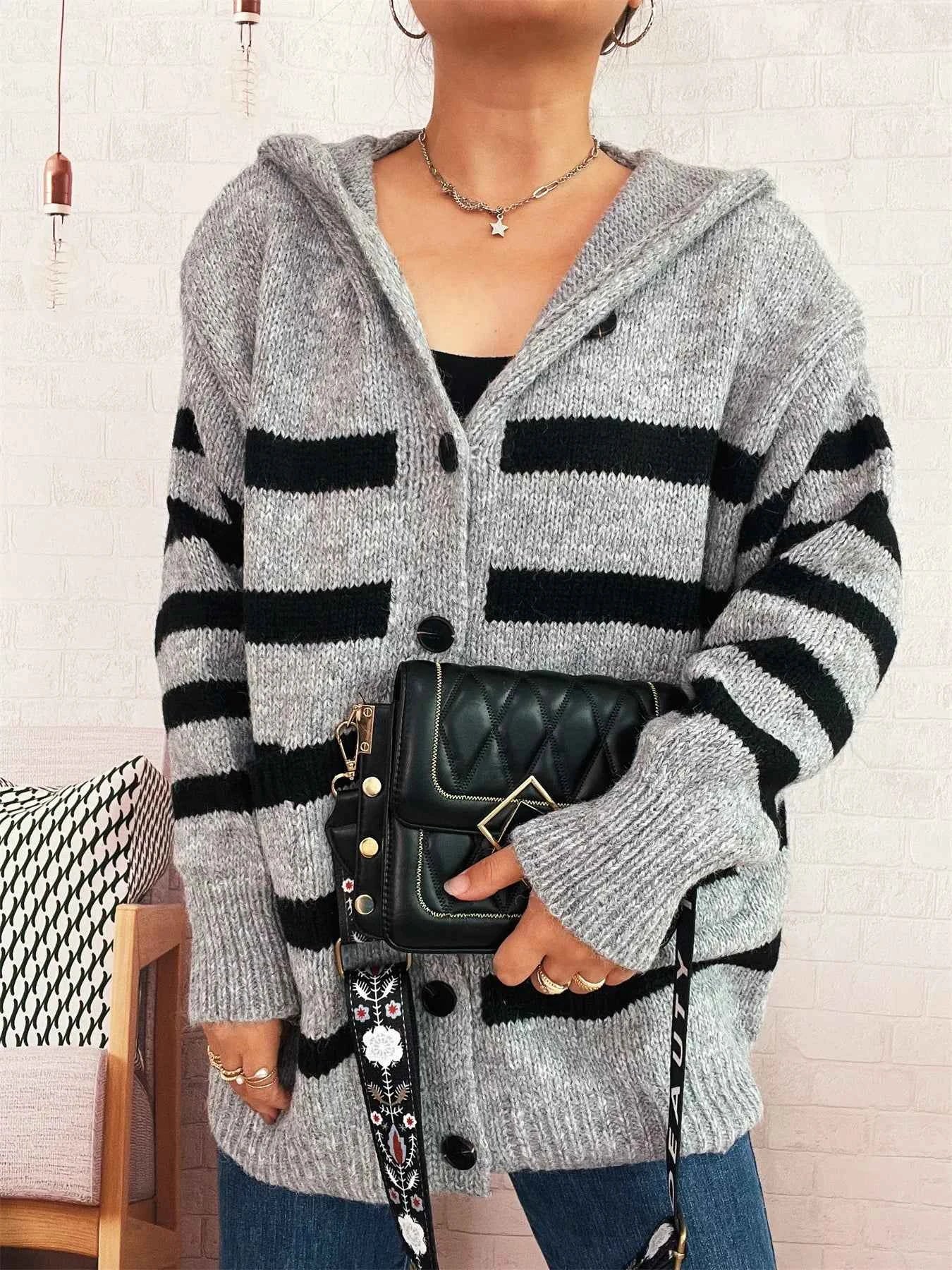 Striped Button-Up Hooded Cardigan 4bb4a009a41d4deaaf595be8fb22d843-Max-Origin