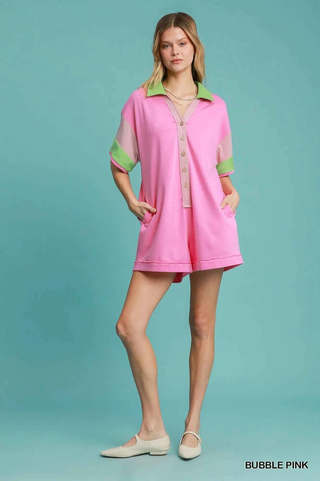 Umgee Contrast Trim Button Front Romper 4bb53fe7-b2f4-43d0-8ade-5594143fb2b3-Max-Origin
