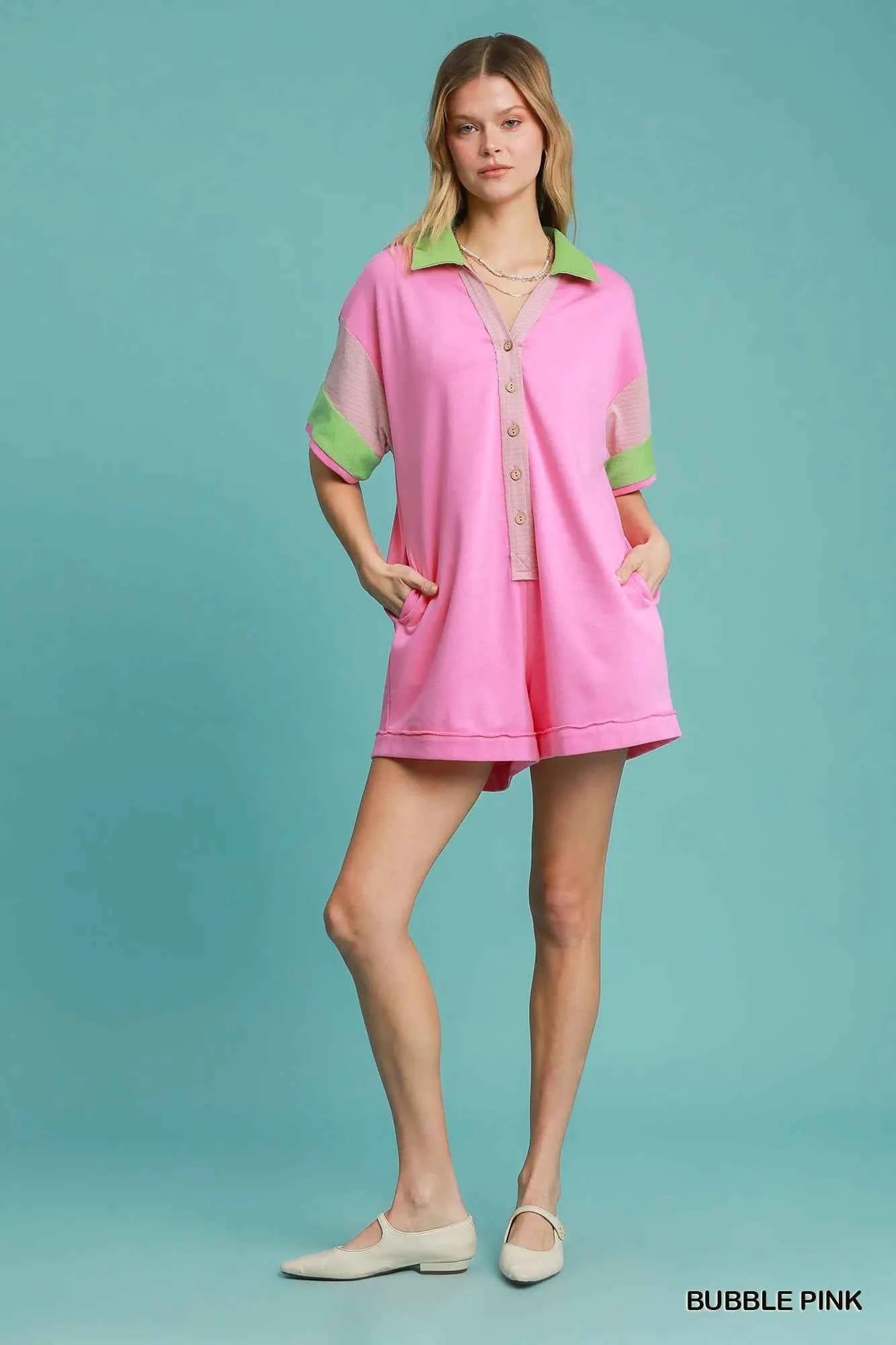 Umgee Contrast Trim Button Front Romper 4bb53fe7-b2f4-43d0-8ade-5594143fb2b3-Max-Origin