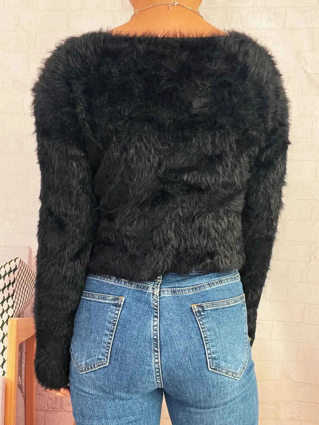Fuzzy Heart Shape Button-Up Cardigan 4bc2e600f8b14010ae9769755228d362-Max-Origin