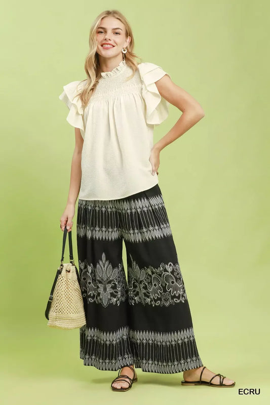 Smocked Ruffle Sleeve Textured Top 4bc4f62d-a7a0-4ca8-9a5f-0406bda1c9c0-Max-Origin