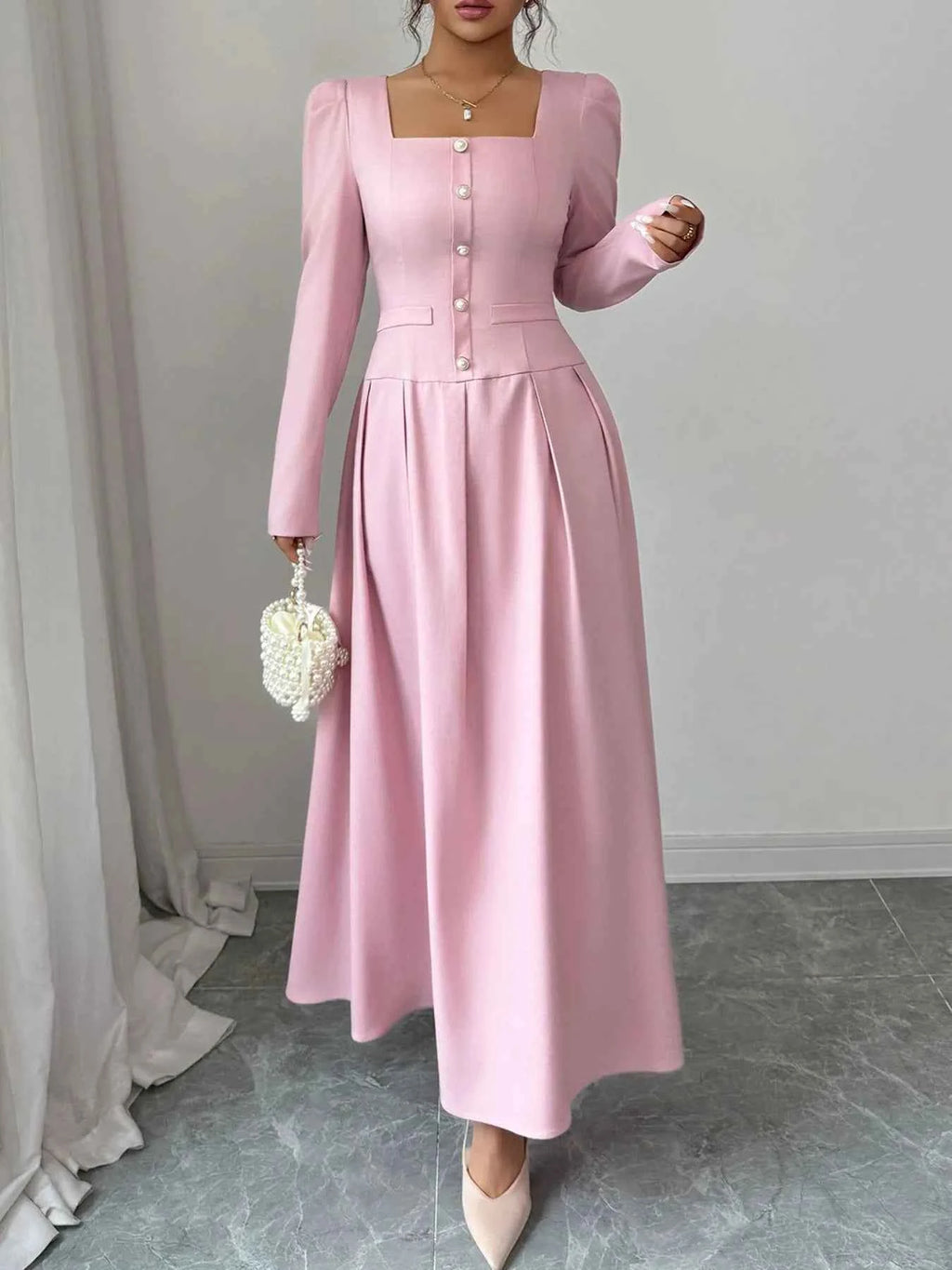 Square Neck Long Sleeve Maxi Dress Blush Pink 4bc8b0c1-6608-4c1c-854b-99e77ce4a144-Max-Origin