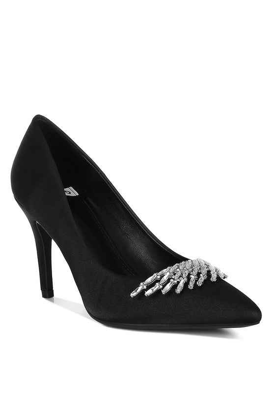 Rhodolia Diamante Brooch Detail Satin Pumps Black 4bcff995-2fc4-42f1-83d4-83c56f7d8e17