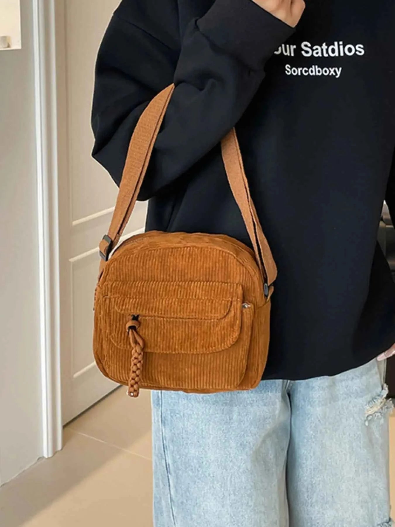 Corduroy Crossbody Bag with Adjustable Strap 4bd25069-0767-40bc-9eaf-5709b0d4c9c1-Max-Origin
