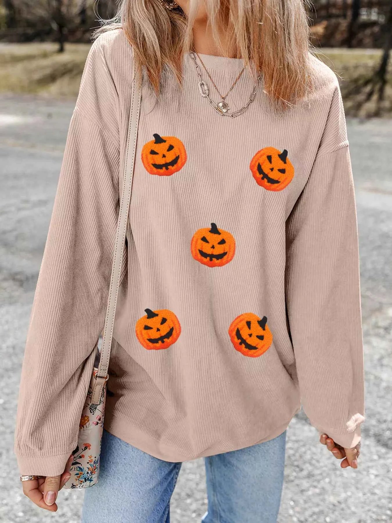 Halloween Pumpkin Drop Shoulder Sweatshirt 4bd254c35b11425183b432b4ff74a50f-Max-Origin