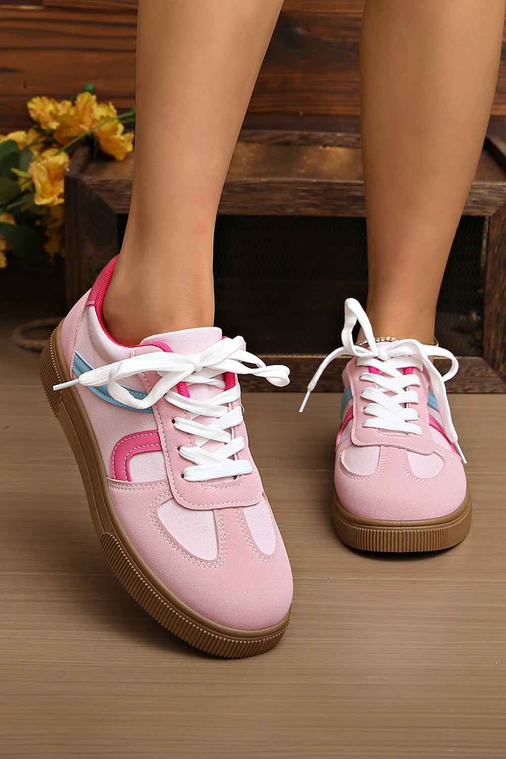 Rose Red Color Block Lace Up Sneakers 4be5b01ee8fe0a82