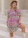 Plus Size Floral Print V-Neck Puff Sleeve Summer Dress Heliotrope Purple 4be9bb82-4c1a-41f2-8825-8294b5b06a3a-Max-Origin