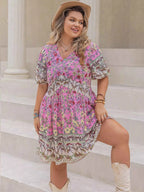 Plus Size Floral Print V-Neck Puff Sleeve Summer Dress Heliotrope Purple 4be9bb82-4c1a-41f2-8825-8294b5b06a3a-Max-Origin