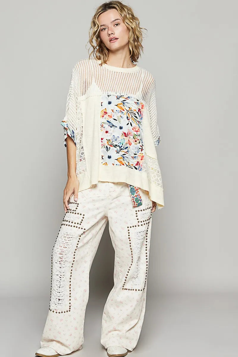 POL Hollow Out Floral Half Sleeve Knit Top 4bf29cb6-2788-40bf-b242-d38fc56d21ca-Max