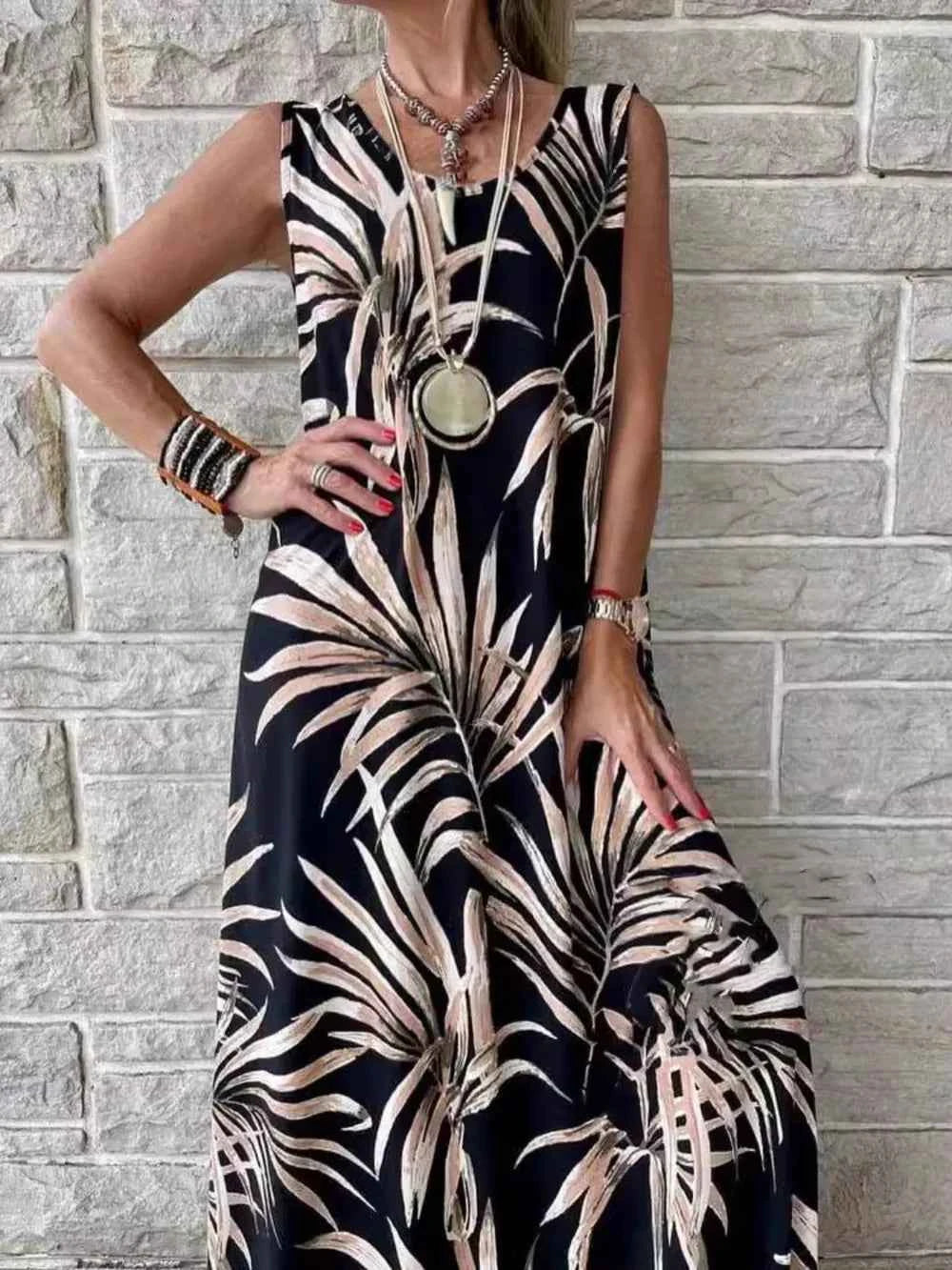 Printed Round Neck Mini Tank Dress 4bfd1abe-416d-4dbe-8280-60d1a6159bc3-Max