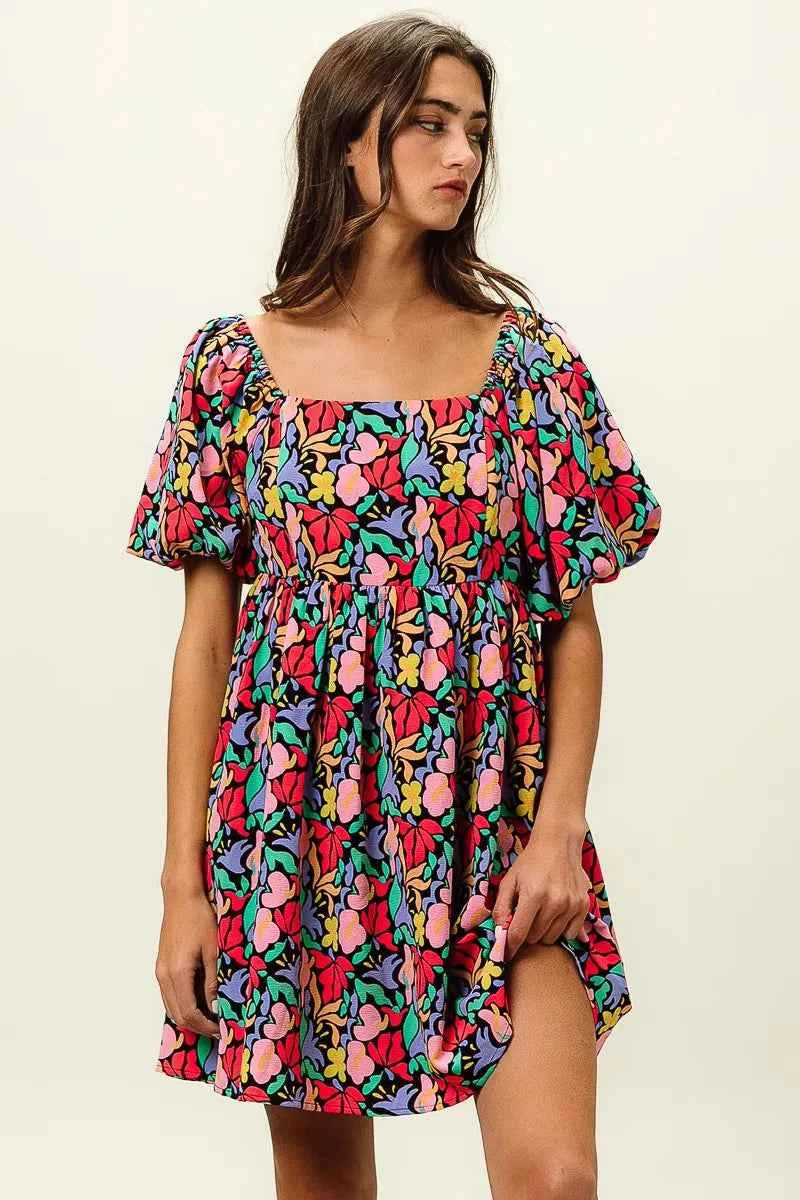 Floral Print Puff Square Neck Dress 4c05de3dcdf5465c90bcdda41ed7a1c1-Max-Origin