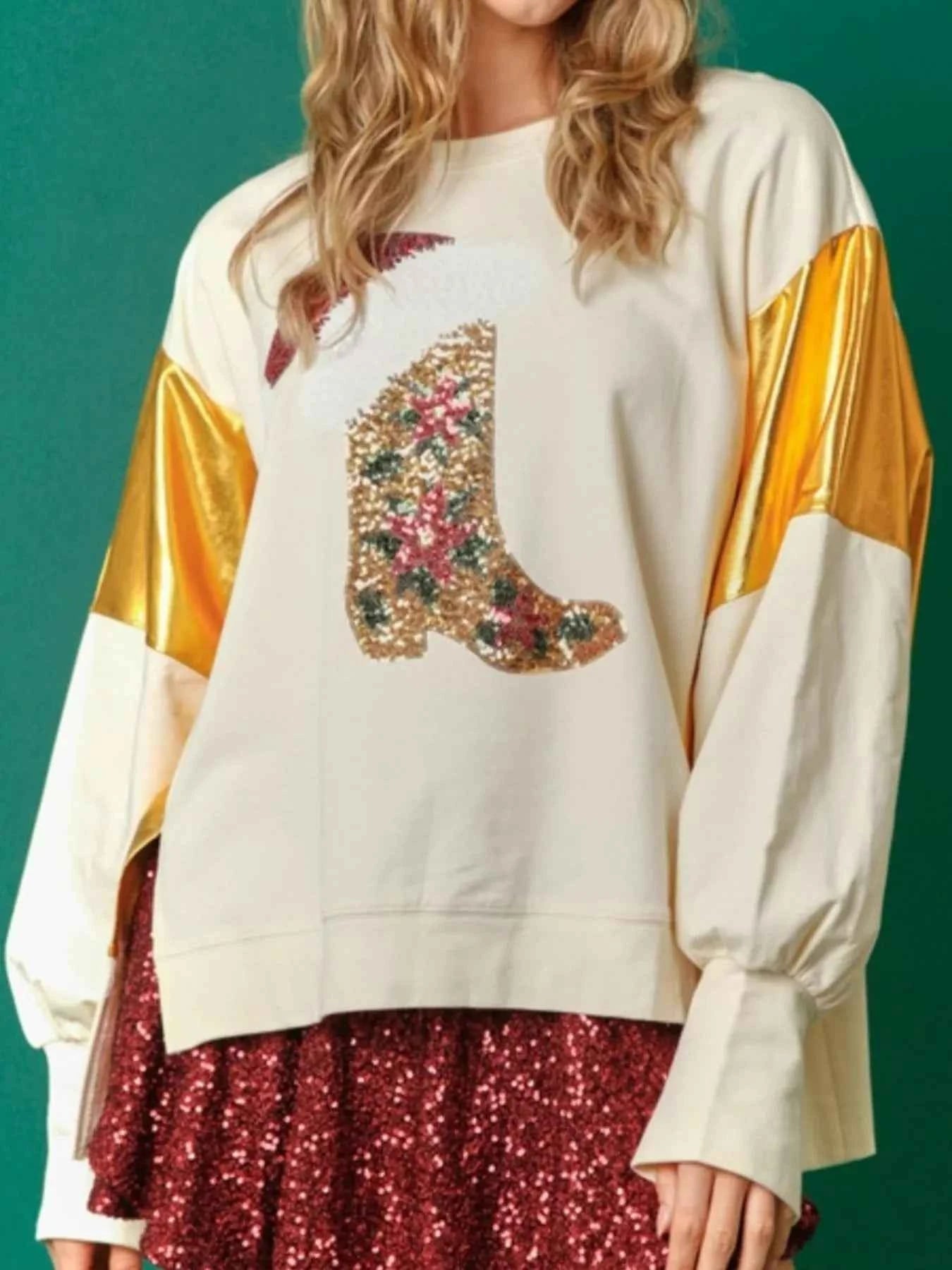 Christmas Sequin Boot Long Sleeve Sweatshirt Apricot 4c0c153d-a5bb-476d-a0f6-5e192fb4d54b-Max-Origin