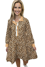 Khaki Leopard Print Patchwork Collar Flowy Mini Dress 4c18505341512846
