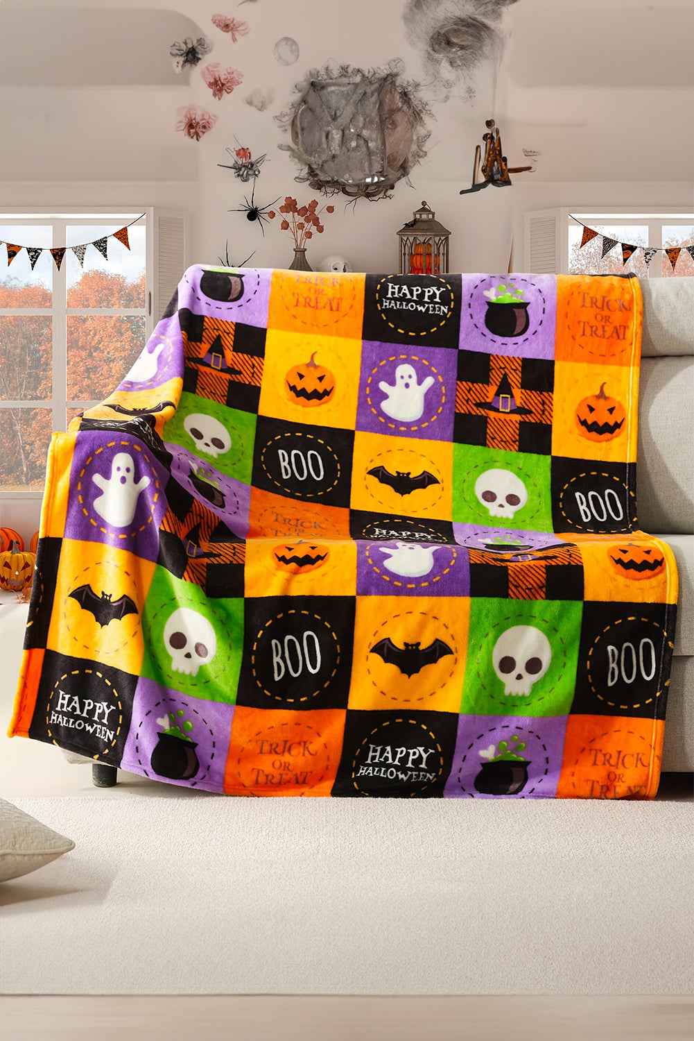 Purple Plaid Print Fleece Halloween Blanket 4c19b9eec0da7cef
