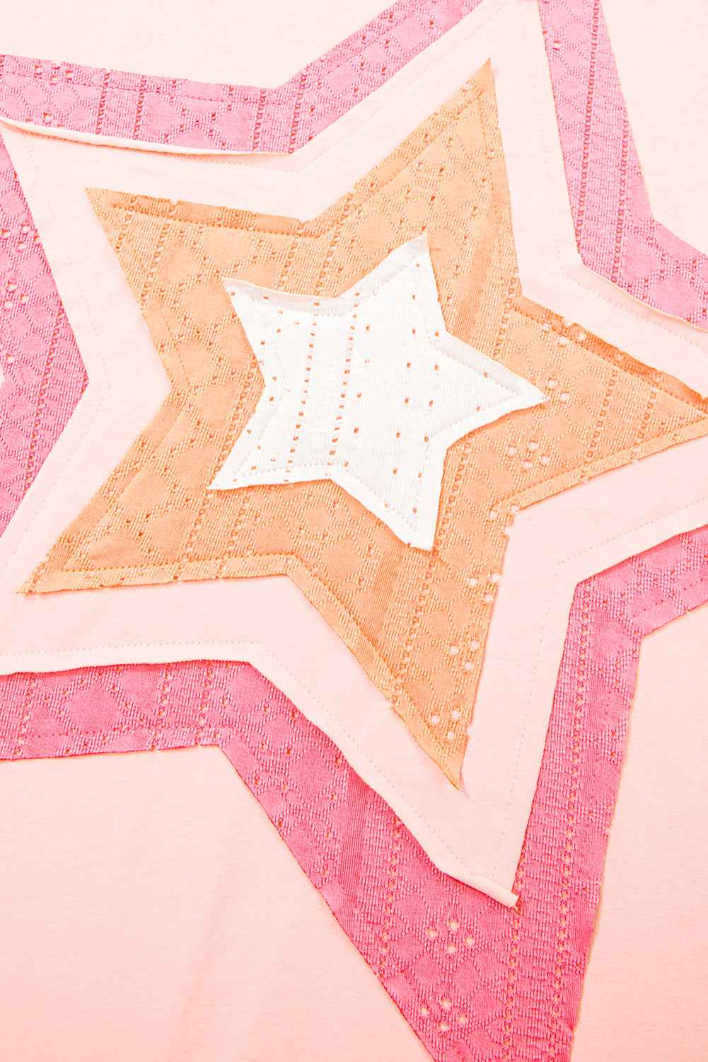 Light Pink Eyelet Colorblock Star Applique Plus Size T Shirt 4c1ac44c1b6e6c00