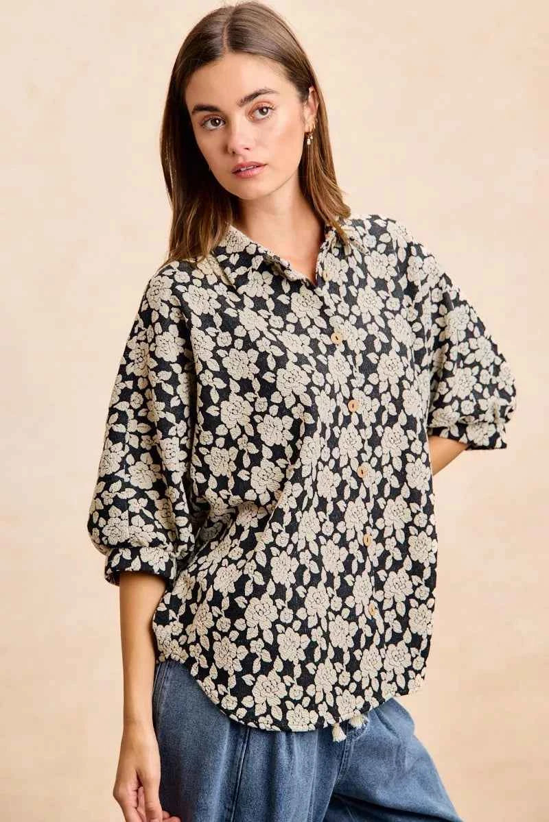 BiBi Floral Jacquard Short Dolman Sleeves Shirt 4c1c3086fce84656afdc80793f4d5502-Max-Origin