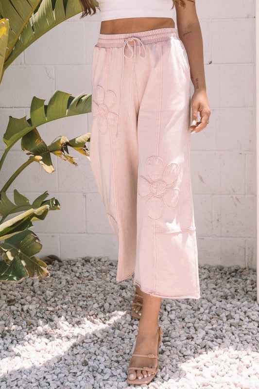 Floral Patch Mineral Wash Terry Knit Pants 4c1e244d-2142-4127-a9f3-2636f84e6f65