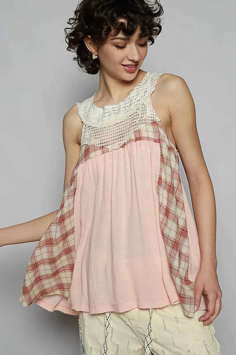 POL Crochet Lace Plaid Panel Detail Tank 4c27c875-eb1e-4f8a-bb2b-bf71be3867a3-Max-Origin