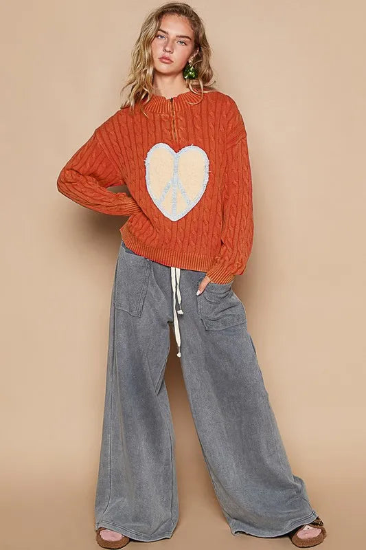 POL Cable-Knit Peace Patch Dropped Shoulder Sweater 4c27e1f3-9012-4d5f-aacf-e3f5cea0c19f-Max