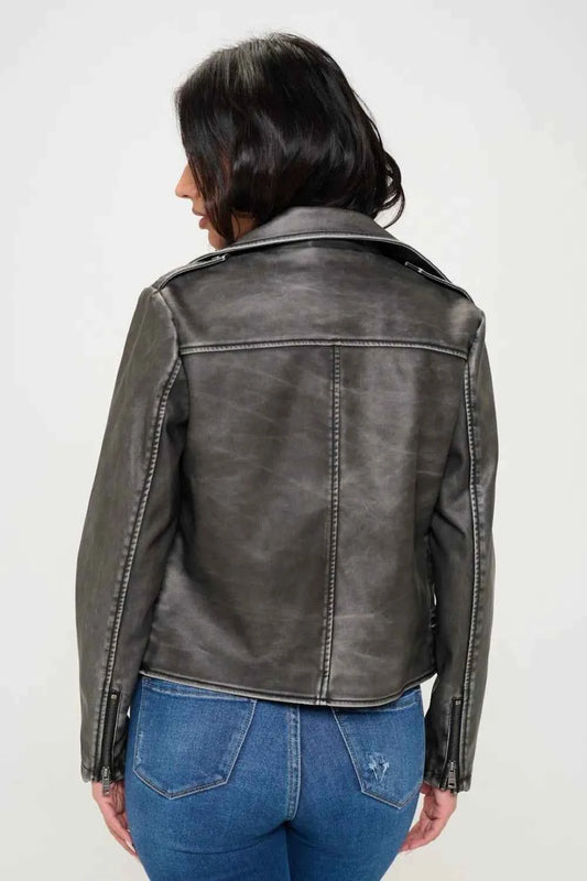 Coalition LA Zip Up Biker Jacket with Belt 4c288a04-fe43-4b79-93b0-6e142e7016b6-Max