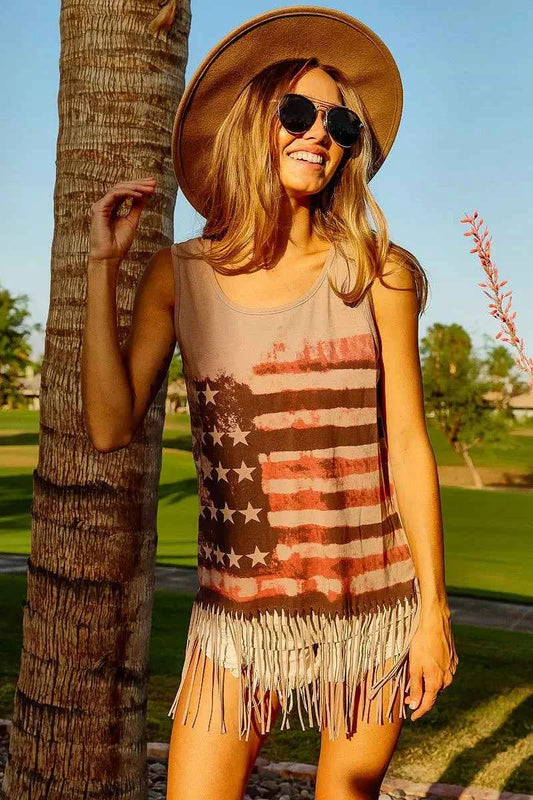 American Flag Print Knit Sleeveless Top 4c291210405a4fa6b9185c1ba2cc24df-Max-Origin