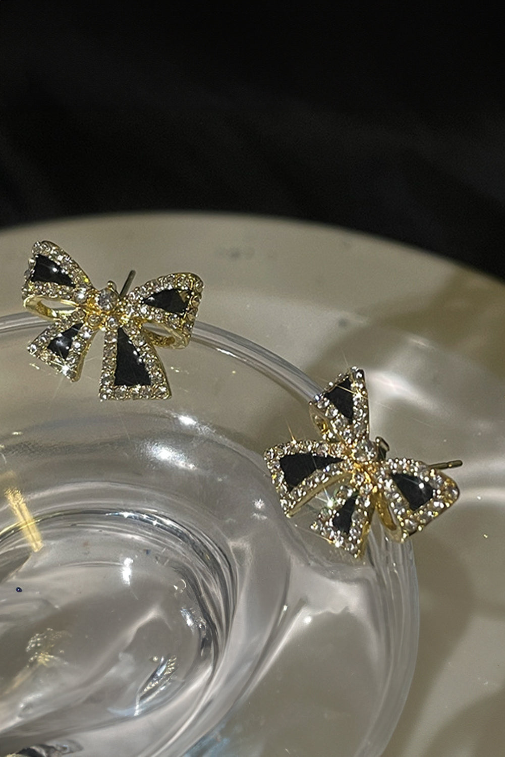 Black Rhinestone Bowknot Stud Earrings 4c34c06d3c5e4141