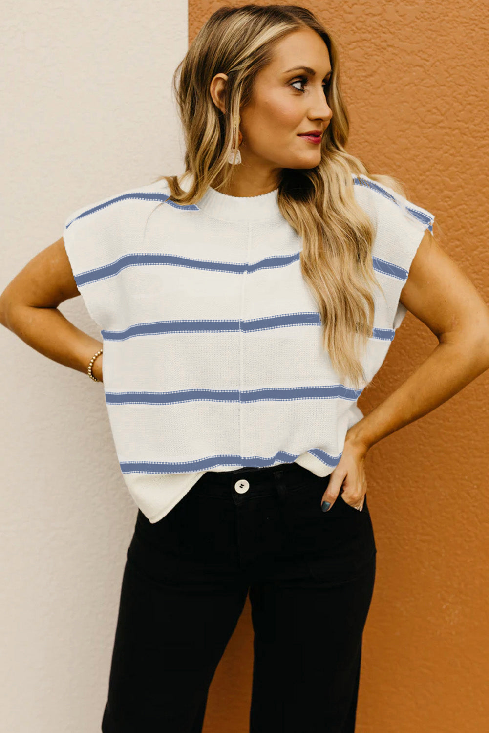 Blue Striped Batwing Sleeve Sweater Tee 4c36f045b98fa5e1