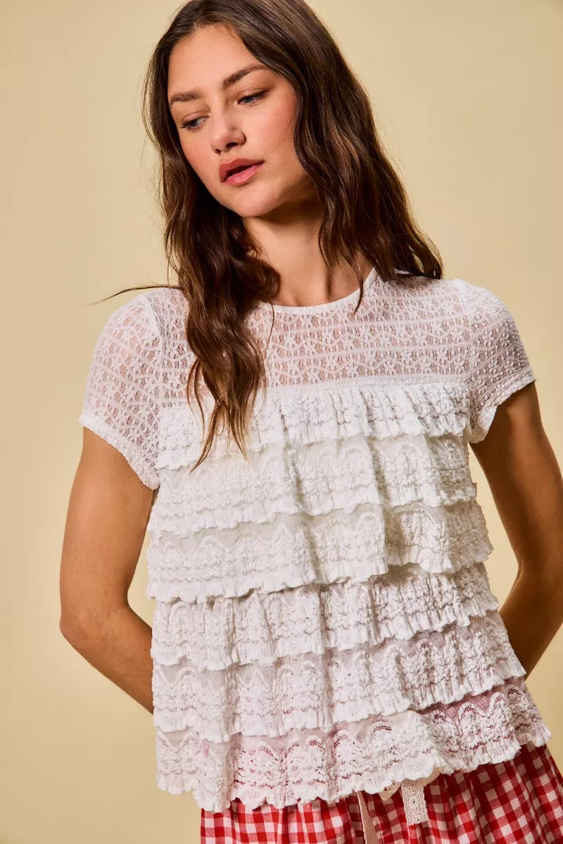 SO ME Ruffle Tiered Stretch Lace Short Sleeves Knit Top IVORY 4c3b72a74f2247ff87c445c6f71290ef-Max-Origin
