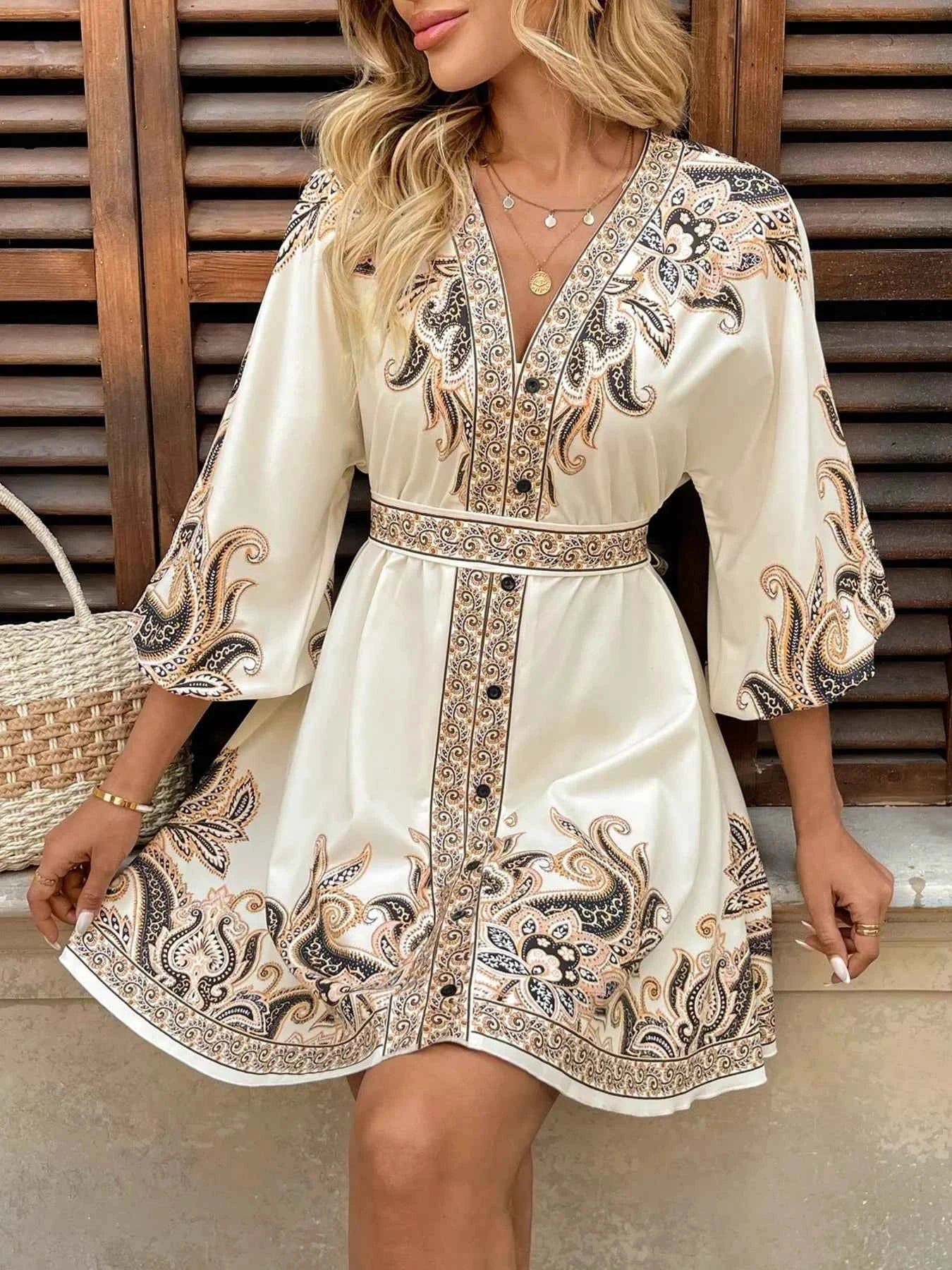 Printed Balloon Sleeve Mini Dress 4c3df21a29254789a644914c42110d69-Max-Origin