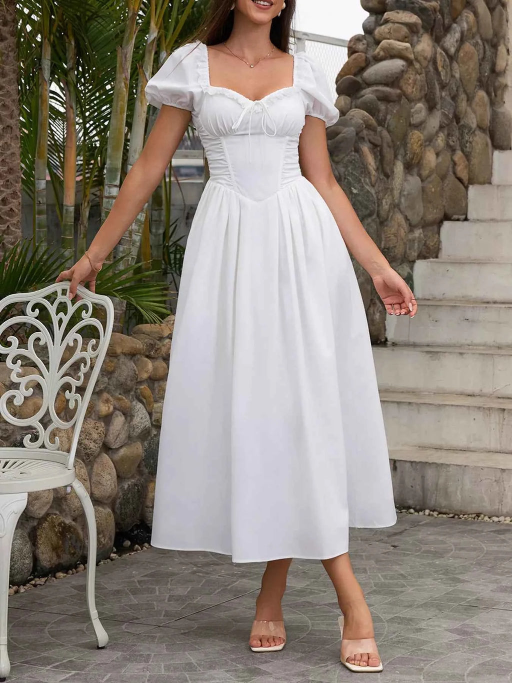 Sweetheart Neck Puff Sleeve Midi Dress White 4c3e7cec53464eeea0c9b9c2c5913625-Max-Origin