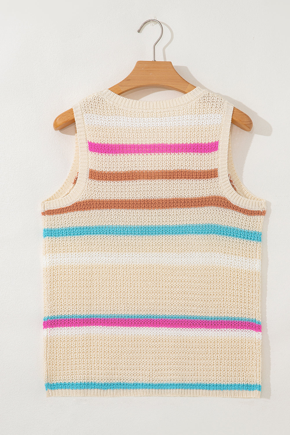 Khaki Stripe V Neck Textured Knit Vest 4c4b3267c187516c