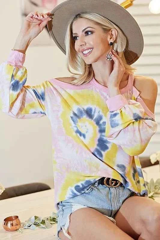 BiBi Tie Dye Print Terry Top with Cold Shoulder Detail 4c4f26e46c564e0db9e65afa9cb47af3-Max-Origin