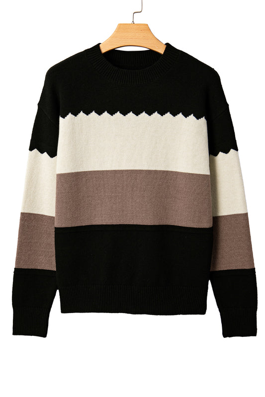 Black Colorblock Crew Neck Drop Shoulder Sweater Black 52%Viscose+26%Polyester+22%Polyamide 4c51dba1f2818d98