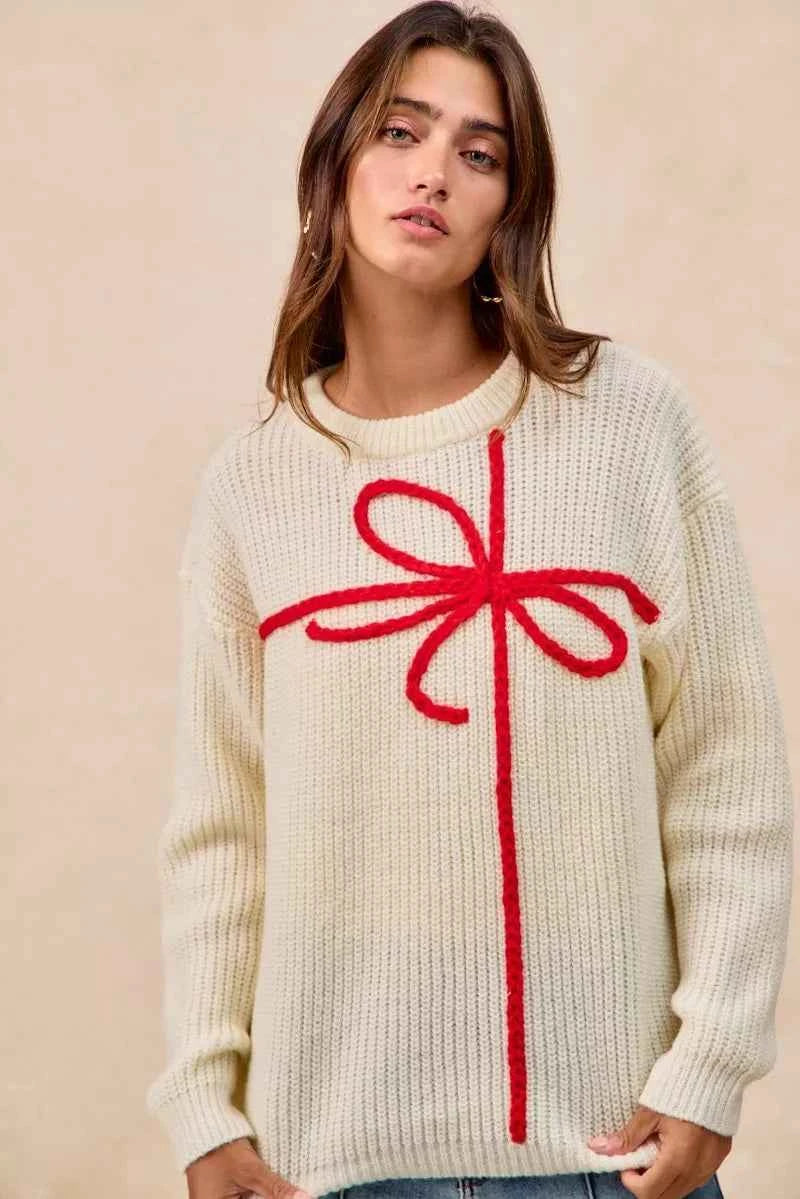 BiBi Christmas Ribbon Bow Embroidery Sweater 4c54a6a2c45e4842af3a8e686b87265d-Max-Origin