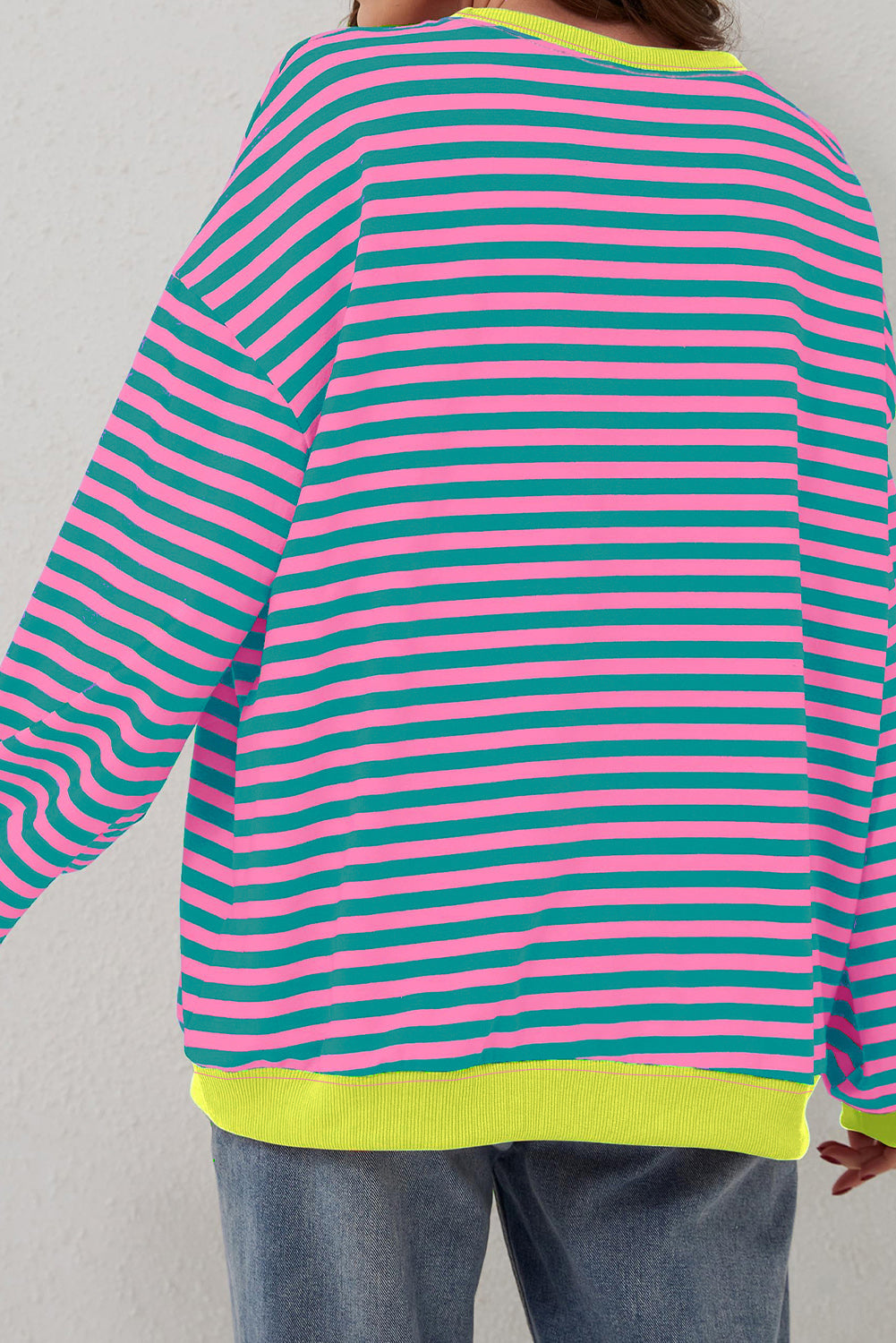 White Striped Contrast Trim Drop Shoulder Sweatshirt 4c5f9311d0509833