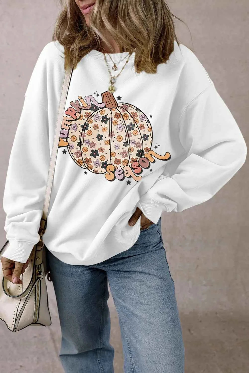 Pumpkin Graphic Long Sleeve Sweatshirt 4c6190db-a673-4c70-ba5c-a1ca605016fb-Max