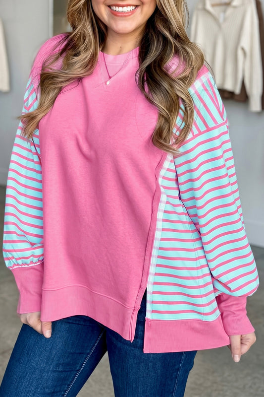 Purple Orchid Striped Colorblock Long Sleeve Tunic Plus Size Sweatshirt Purple Orchid 68%Cotton+26.5%polyester+5.5%Elastane 4c66b10d23a2532c