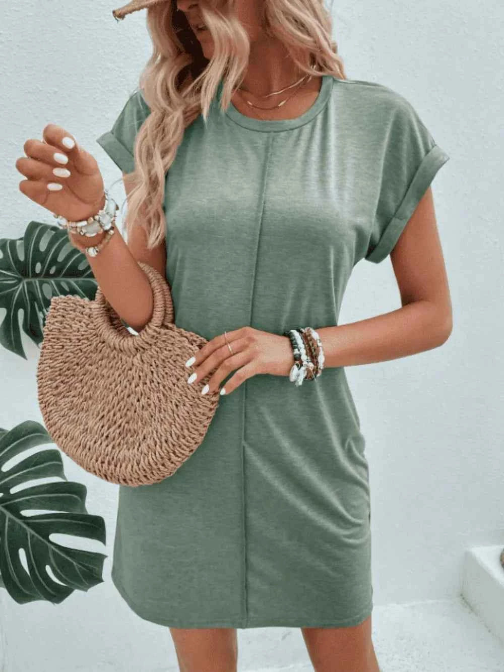 Exposed Seam Short Sleeve Mini Tee Dress 4c683d09-f231-4e19-a823-7600f5114784-Max